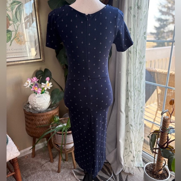 Unique Vintage Dark Blue Nautical Wiggle Midi Dress - Picture 5 of 11